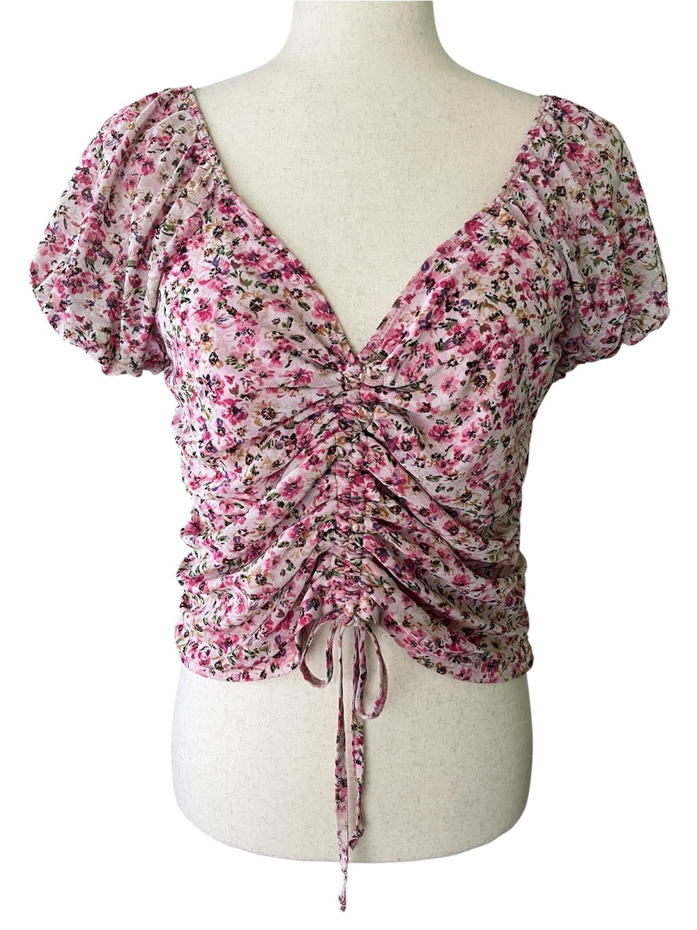 Just Polly Y2K floral ruched front and sides crop top